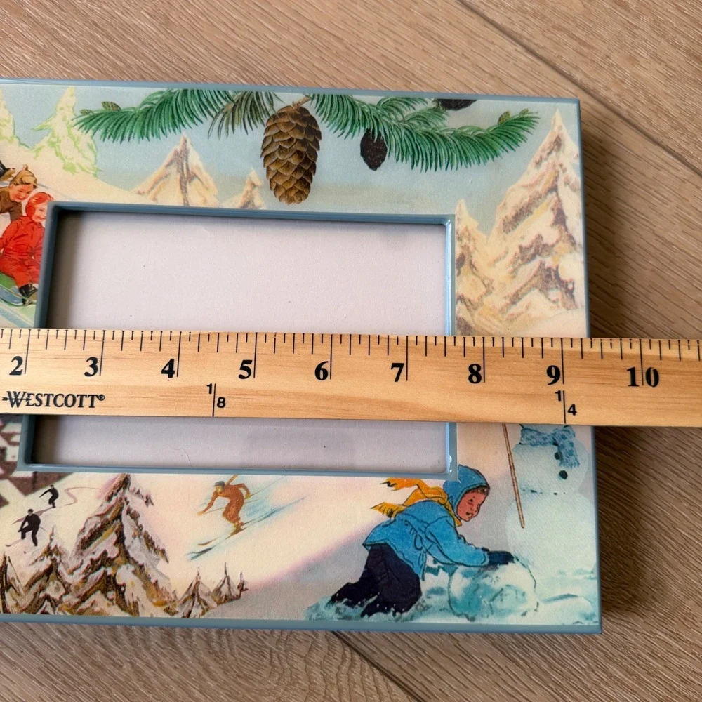 Dolce Mia Handmade Winter Vintage Photo Frame Sledding Snowman Holidays skiing